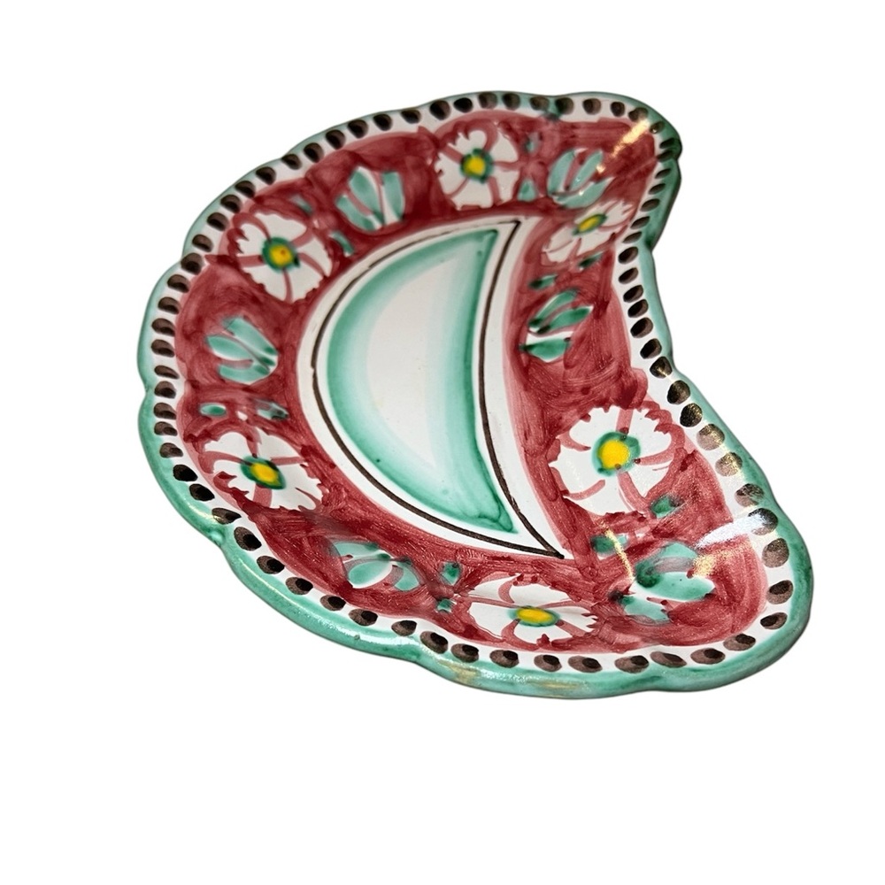 Vietri Solimene vintage 70s ceramic plate made in Italy crescent floral design - Picture 4 of 13